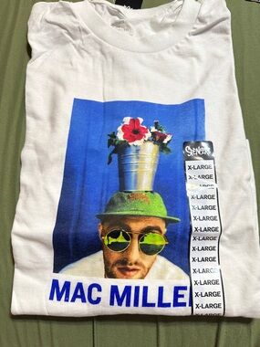 Mac Miller Graphic Tee - White with Blue & Green Print